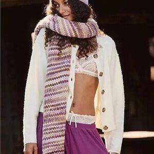 Free People All Mine Blanket Scarf Cozy Fringed Purple Combo~ NWT
